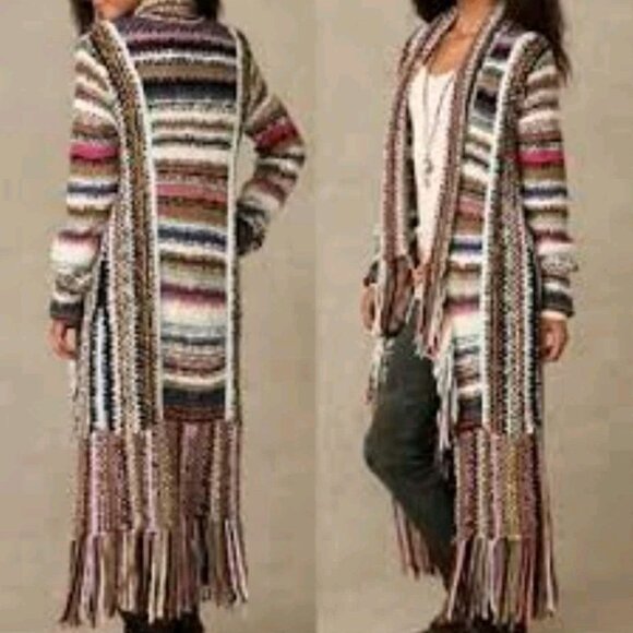 Free People Technicolor Dreamcoat Knit Fringe Duster Cardigan Sweater Womens XS - Picture 3 of 6